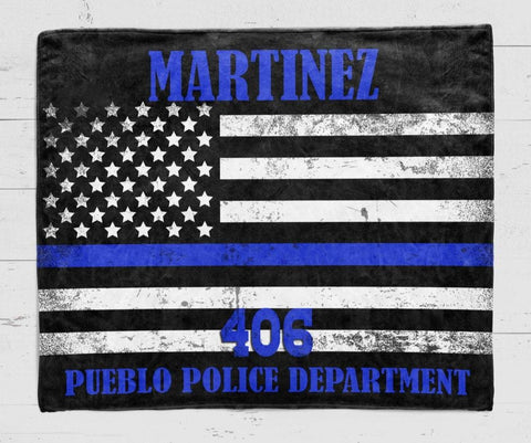 Police Officer Gift Personalized Blanket Thin Blue Line Back the Blue